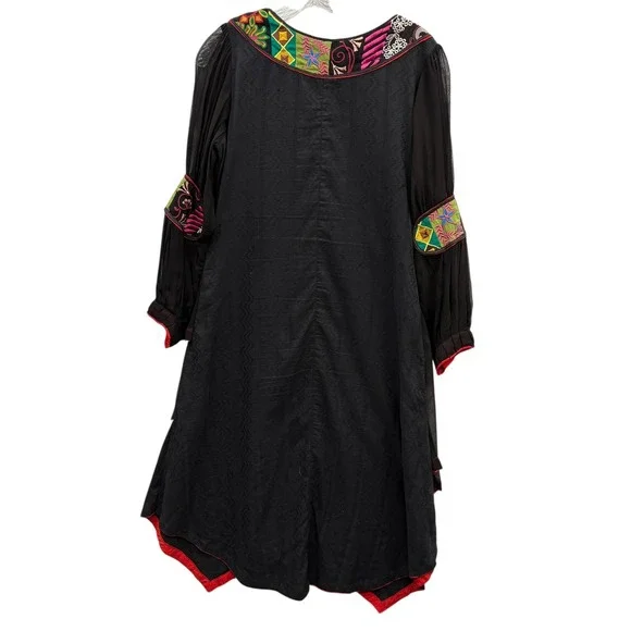 MissSoni Women's Black Embroidered Trim Long Sleeve Maxi Dress Bohemian size XS - Picture 2 of 7